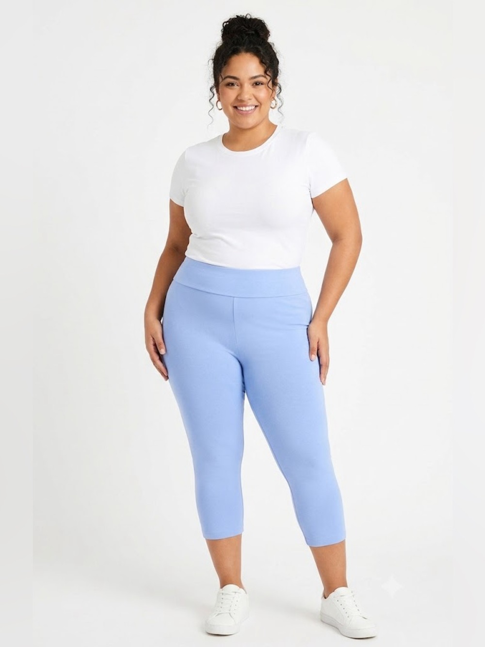 Terra & Sky Women’s Plus Size Capri Light Blue High-Rise Leggings